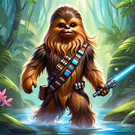 tetra fish as chewbacca from star wars, ethereal and magical.