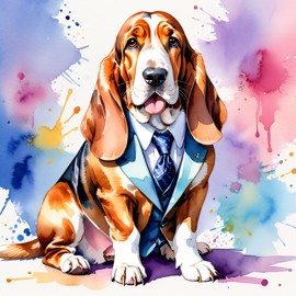 Watercolor Basset Hound fashion portrait